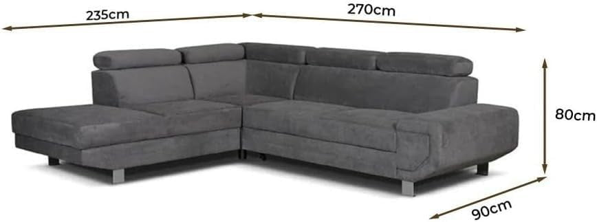 Pull Out Sofa Bed with Storage – Grey 5 Seater LH Corner Sleeper Couch