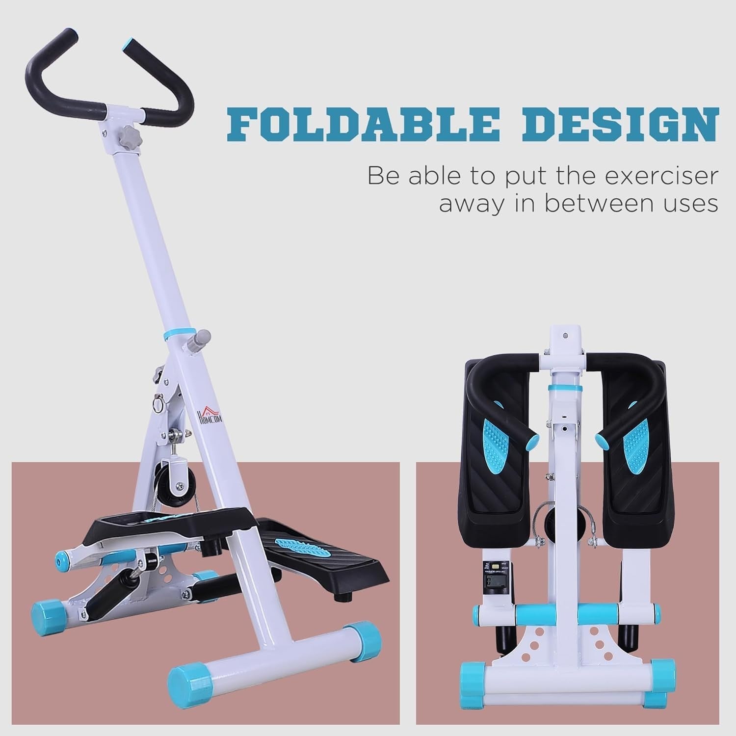 Stepper Exercise Machine w/ Handle & LCD Monitor for Home Fitness White