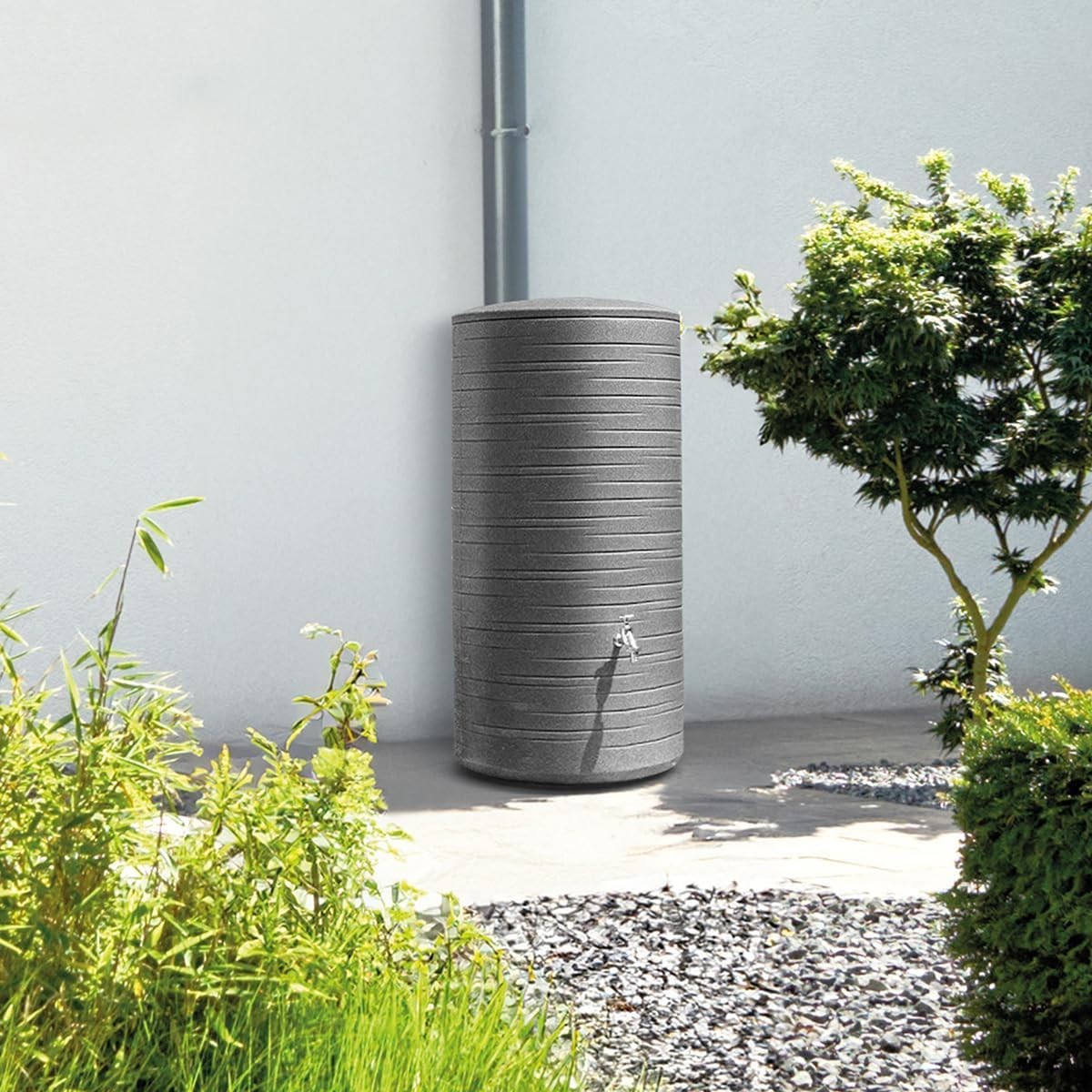 280L Garden Water Butt with Tap & Connector Kit, Anthracite, Cylindrical Design