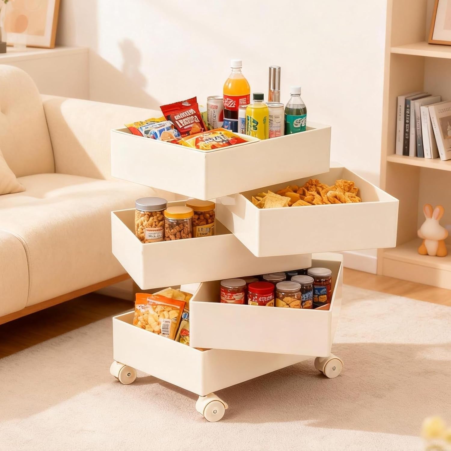 5 Tier Rotating Storage Trolley Rolling Drawer Cart on Wheels White