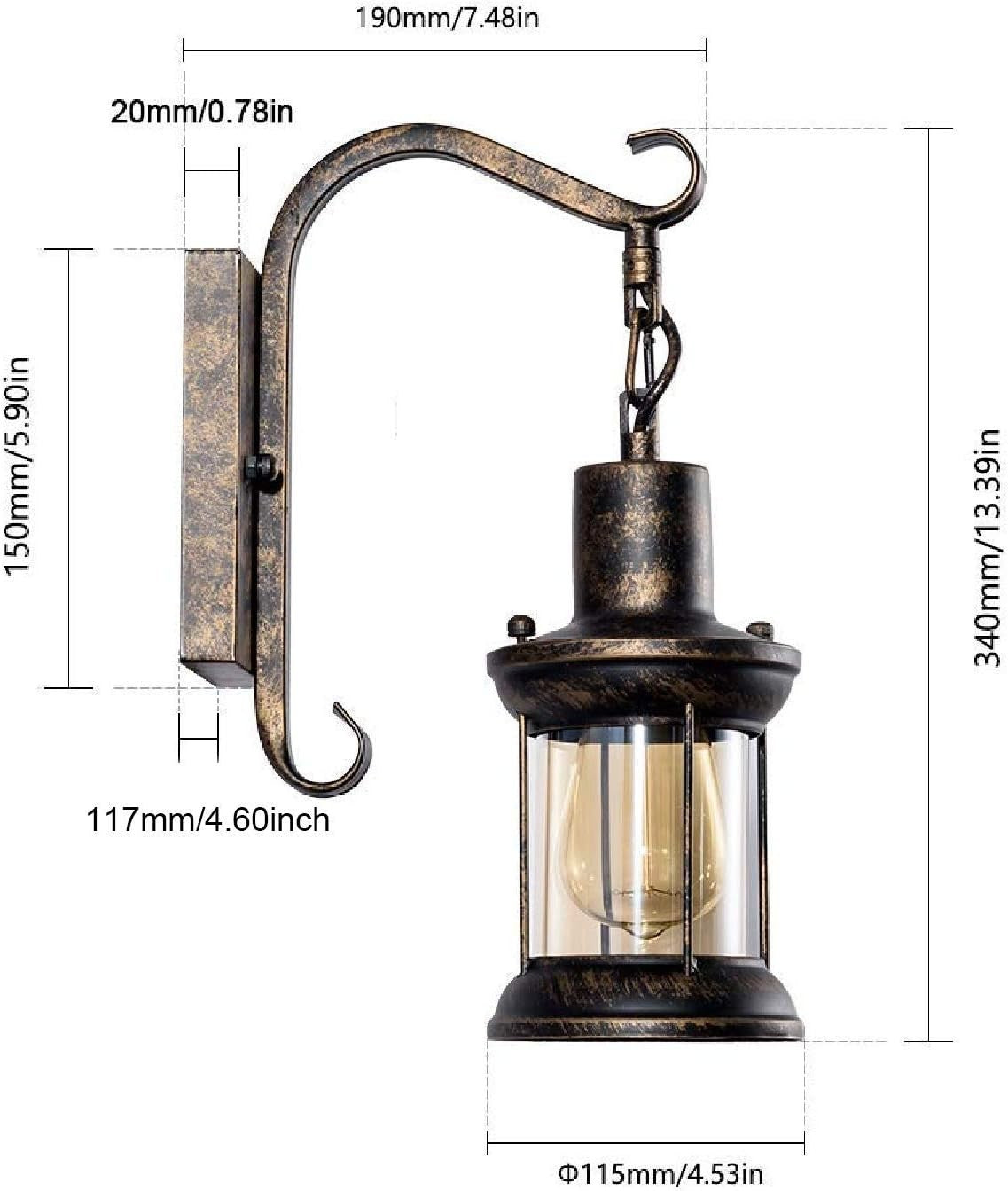 Vintage Wall Light Set of 2, Industrial Sconce with Glass Shade, Bronze Finish