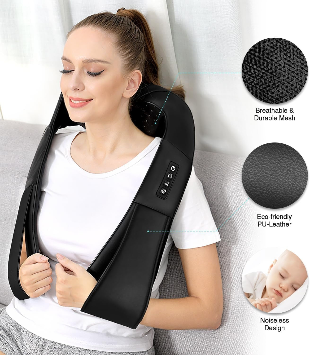 Electric Shiatsu Neck & Shoulder Massager with Heat Deep Kneading Back Relief