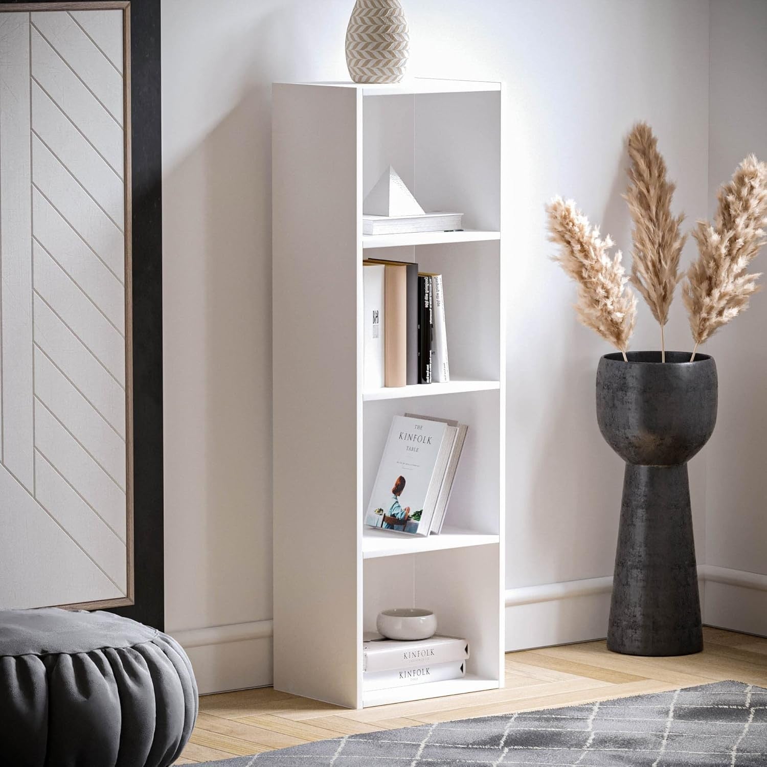 4 Tier White Wooden Cube Bookcase Small Storage Shelf for Living Room Office