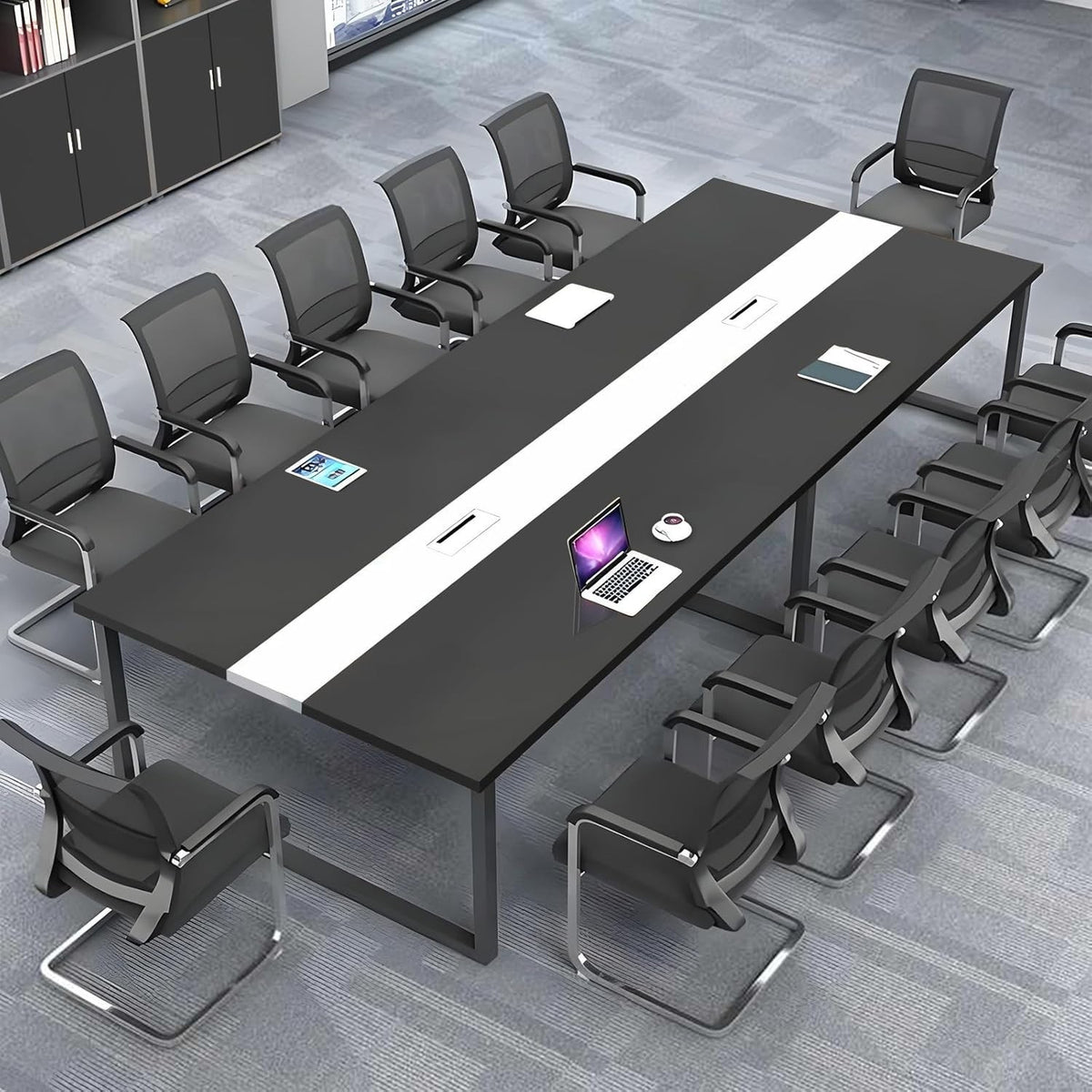 Black + White Conference Table 120cm w/ Metal Frame & Scratch-Resistant Top