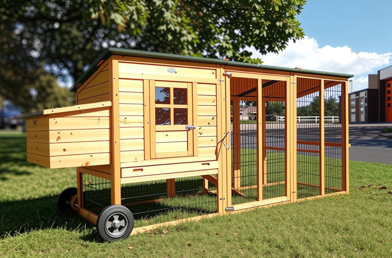 8FT XXL Portable Chicken Coop on Wheels 3mm Wire Run