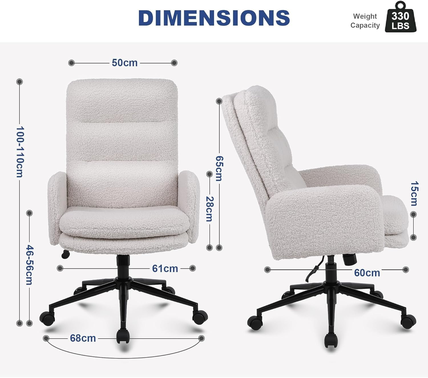 Ergonomic Desk Chair Reclining Swivel Office Home Adjustable Height Cream