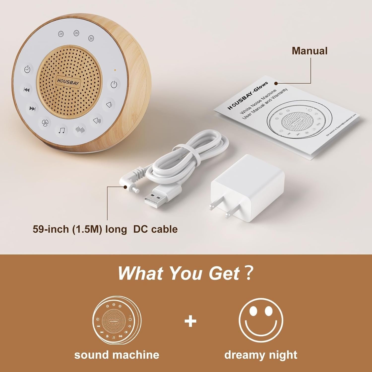 White Noise Machine for Sleeping, 31 Soothing Nature Sounds, Wood Design