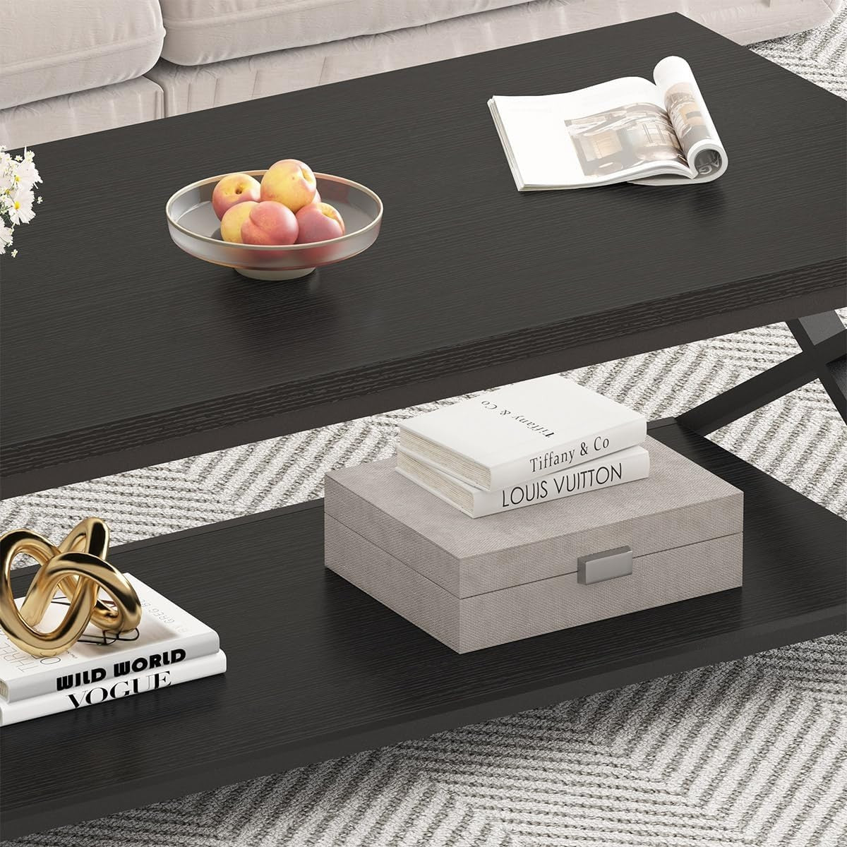 Industrial Black Coffee Table with Storage Shelf – Modern 47" Metal Wood Design