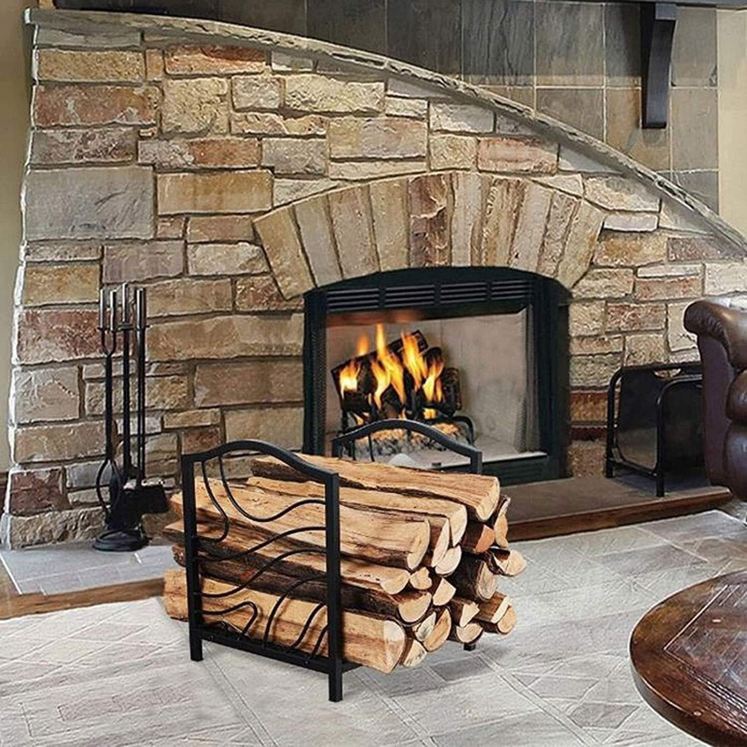 Heavy Duty Indoor/Outdoor Firewood Log Rack – Sturdy Metal Storage Holder.