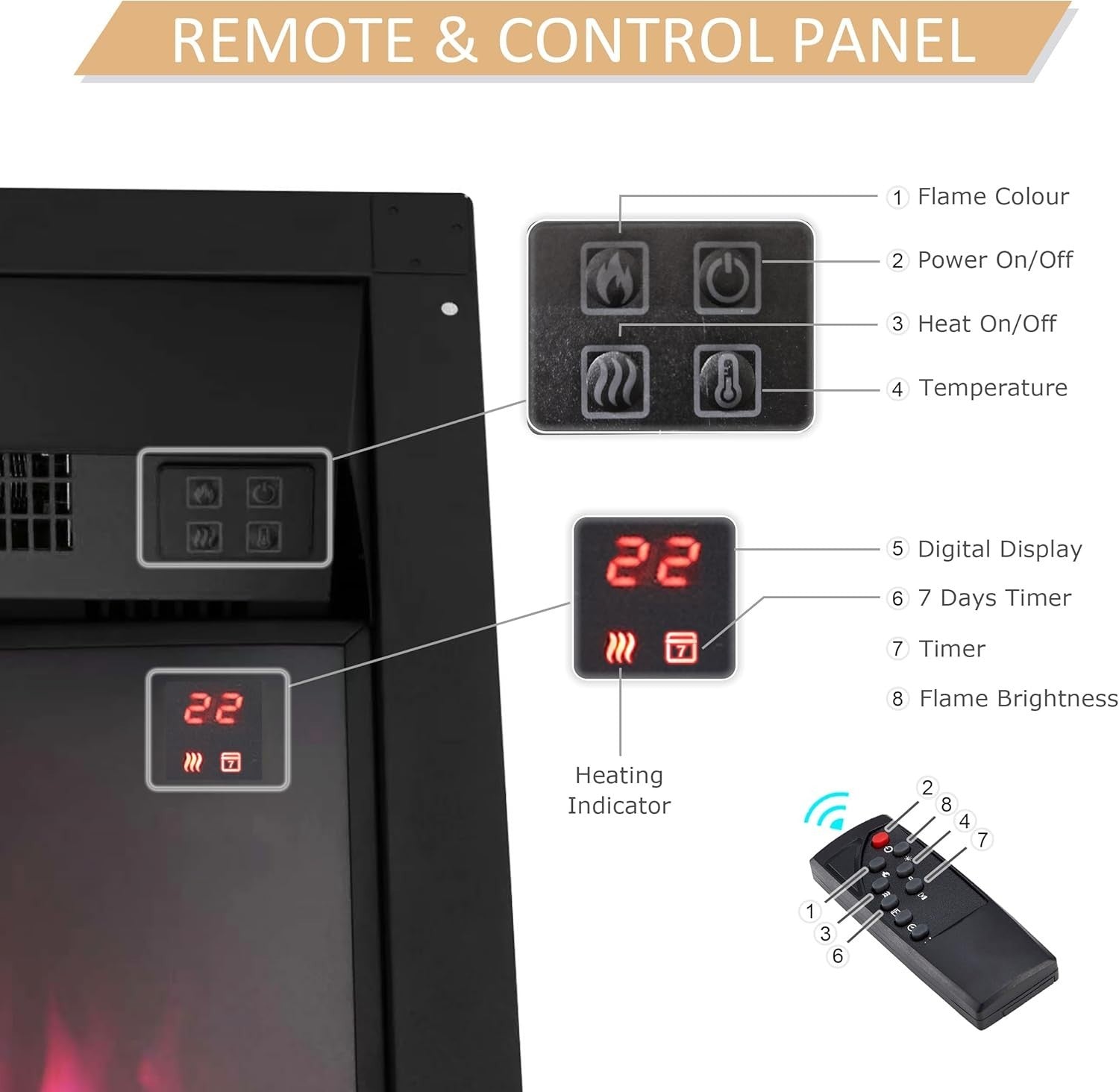 16” Electric Fireplace Insert 2000W Heater Remote Flame Effect Chrome Trim