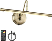 Wireless Antique Brass Wall Light with Adjustable Swing Arm, Dimmable 16.5"