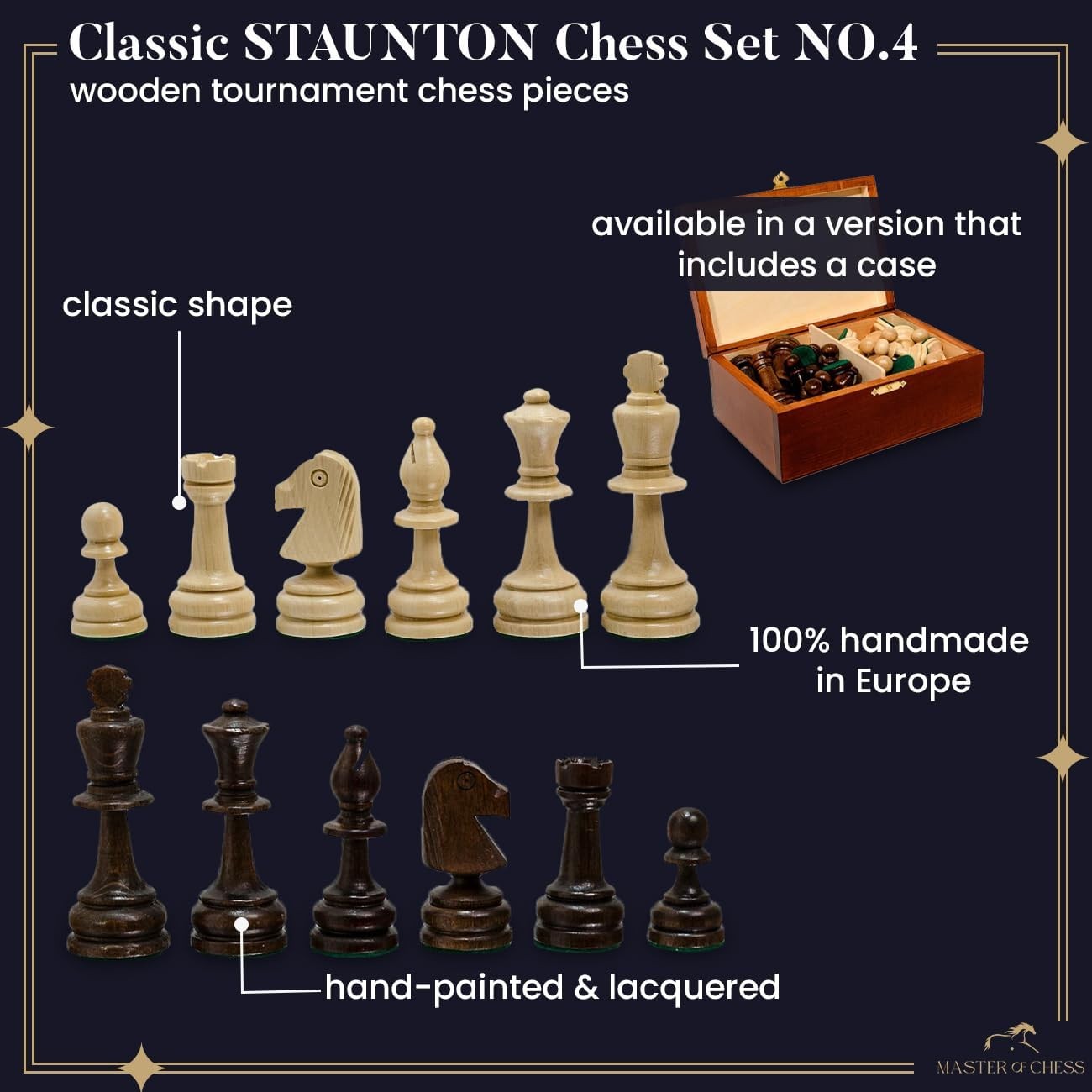 Staunton Tournament Wooden Chess Pieces Set | Handcrafted Weighted 85mm King