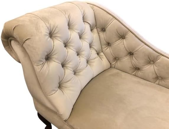 Velvet Champagne Chaise Longue Sofa with Armrest 137cm Upholstered Lounge