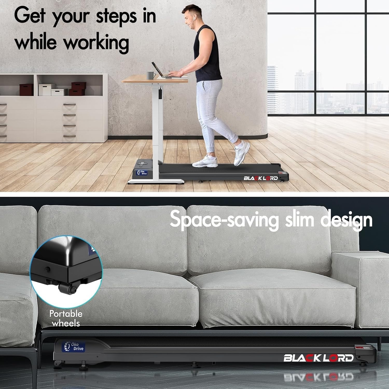 Under Desk Treadmill 2.2HP Foldable Running Machine LED Display Bluetooth