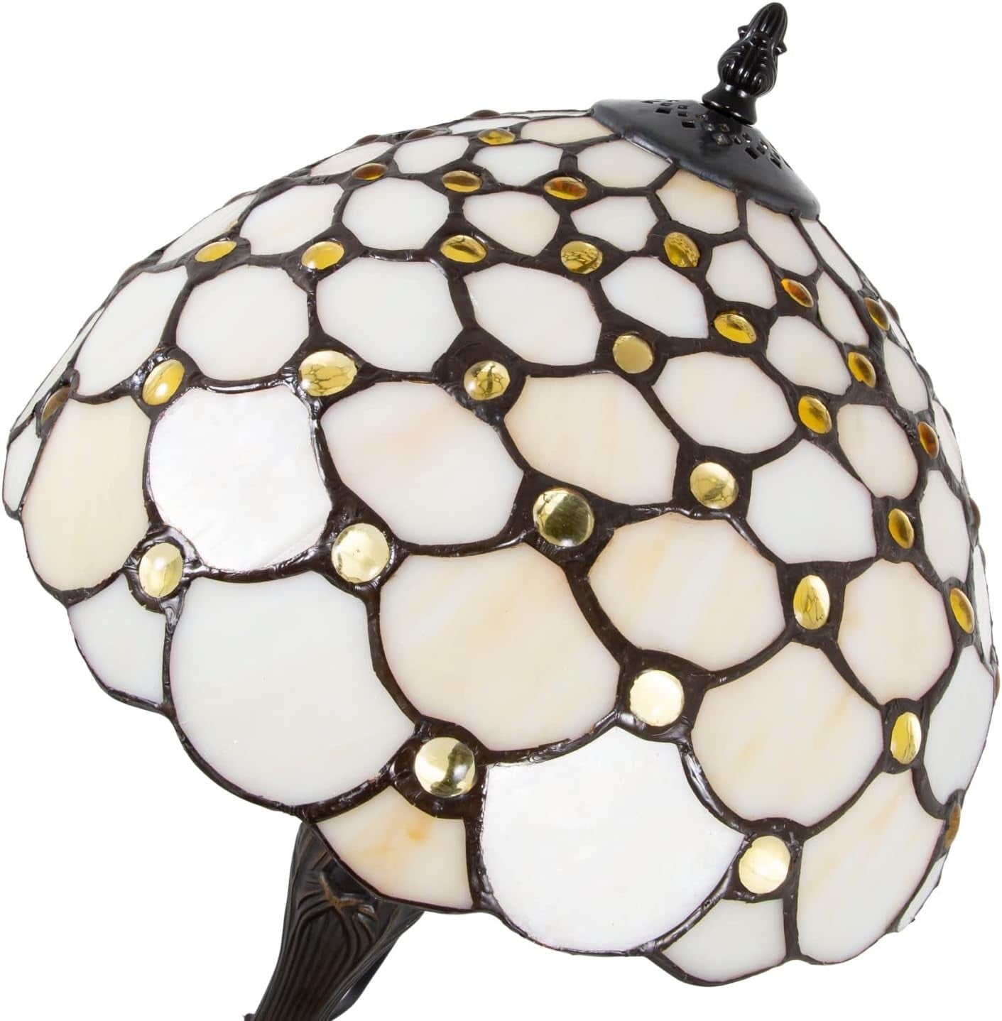 Vintage Stained Glass Tiffany Table Lamp Amber Beads 12” Handmade Light
