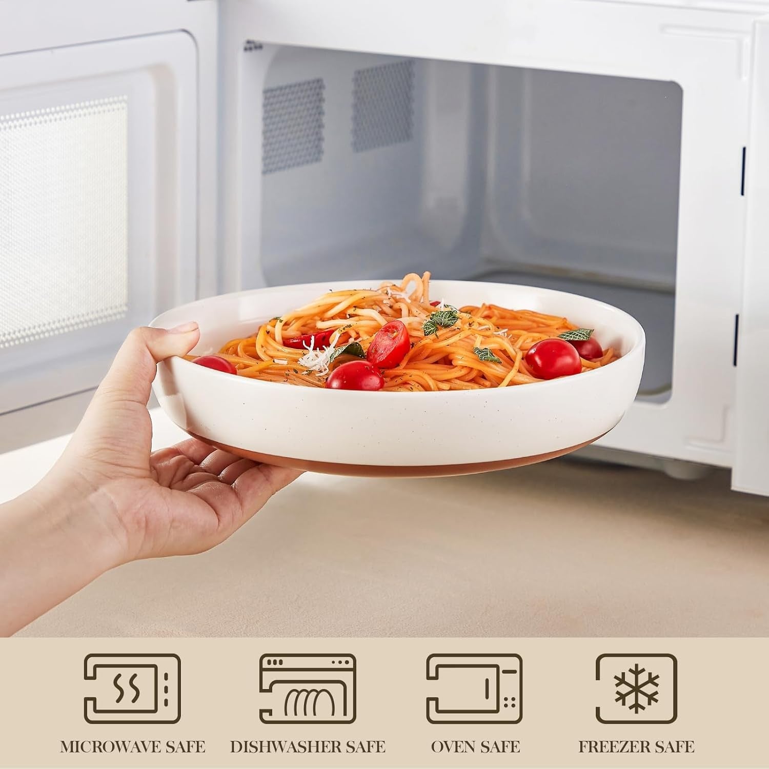 Large Pasta Bowls Set of 4 Ceramic Soup Bowls 9in 48oz Microwave Safe