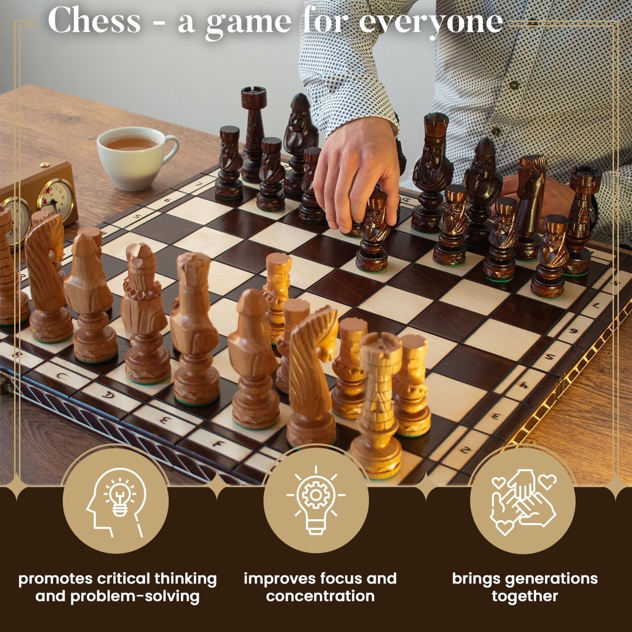60cm Luxury Inlaid Wooden Chess Set – Large Folding Board & Weighted Pieces