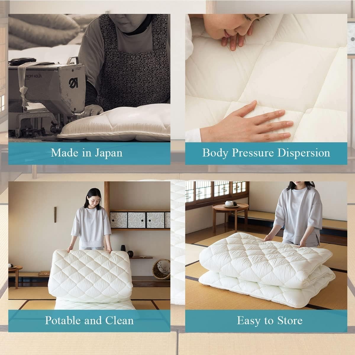 Foldable Floor Futon Mattress Single 3-Layer Cotton Tatami Bed Firm