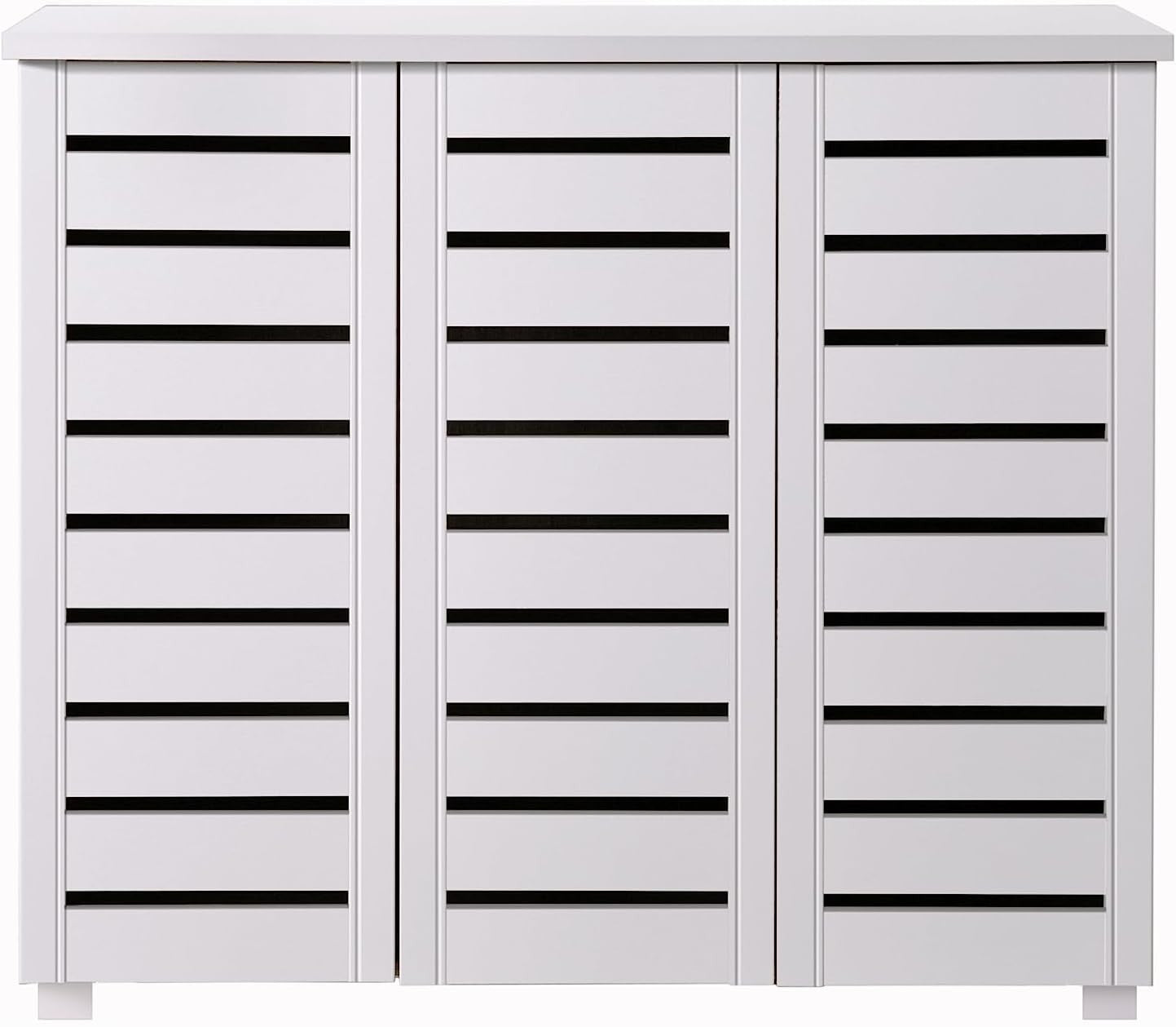 White Shoe Cabinet 3 Door 5 Tier Cupboard Storage Unit Modern 114cm Wide