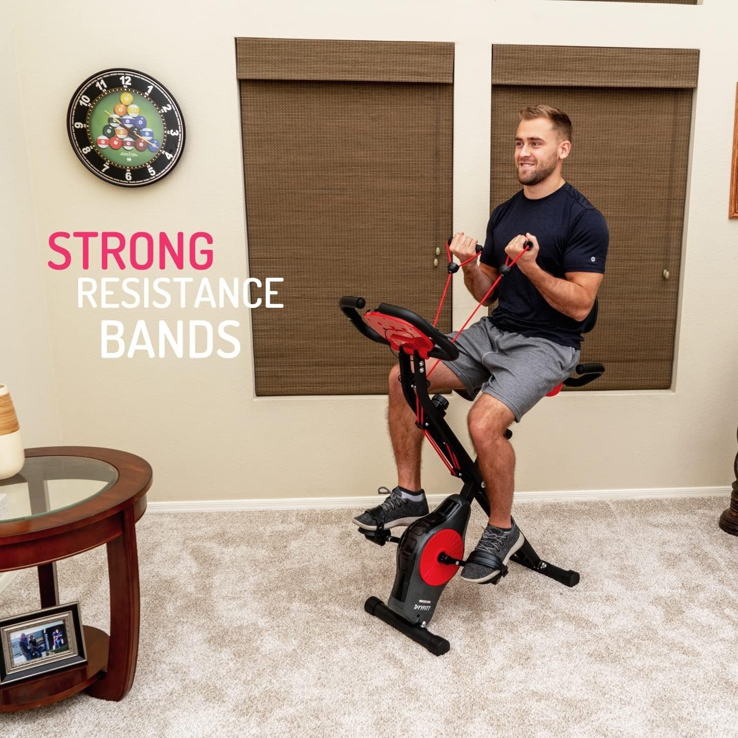 Foldable Magnetic Exercise Bike w/ 16 Levels, Pulse Sensor, Bands & Holder