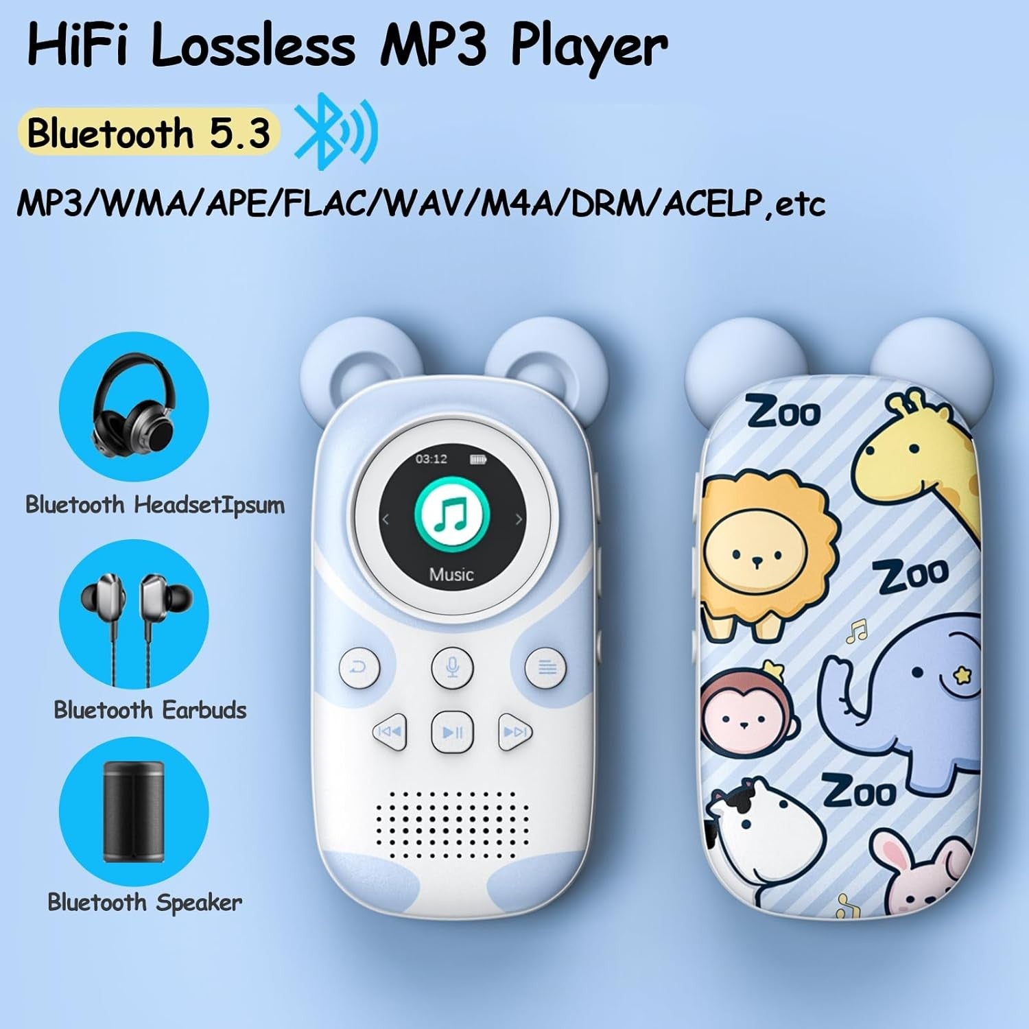 Kids MP3 Player 64GB Bluetooth 5.3 FM Speaker Alarm