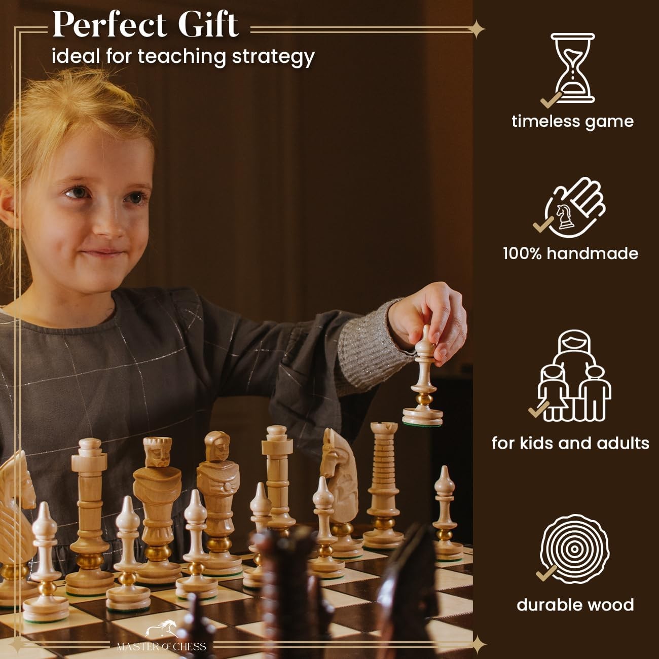 Luxury 65cm Wooden Chess Set • Hand-Carved Pieces • Foldable Board • Deluxe Gift