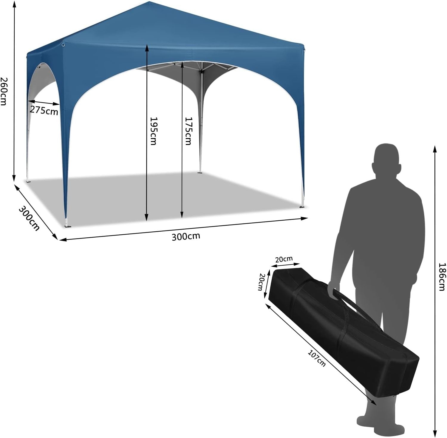 3x3M Pop-Up Gazebo Folding Event Tent Waterproof UV-Protected Blue