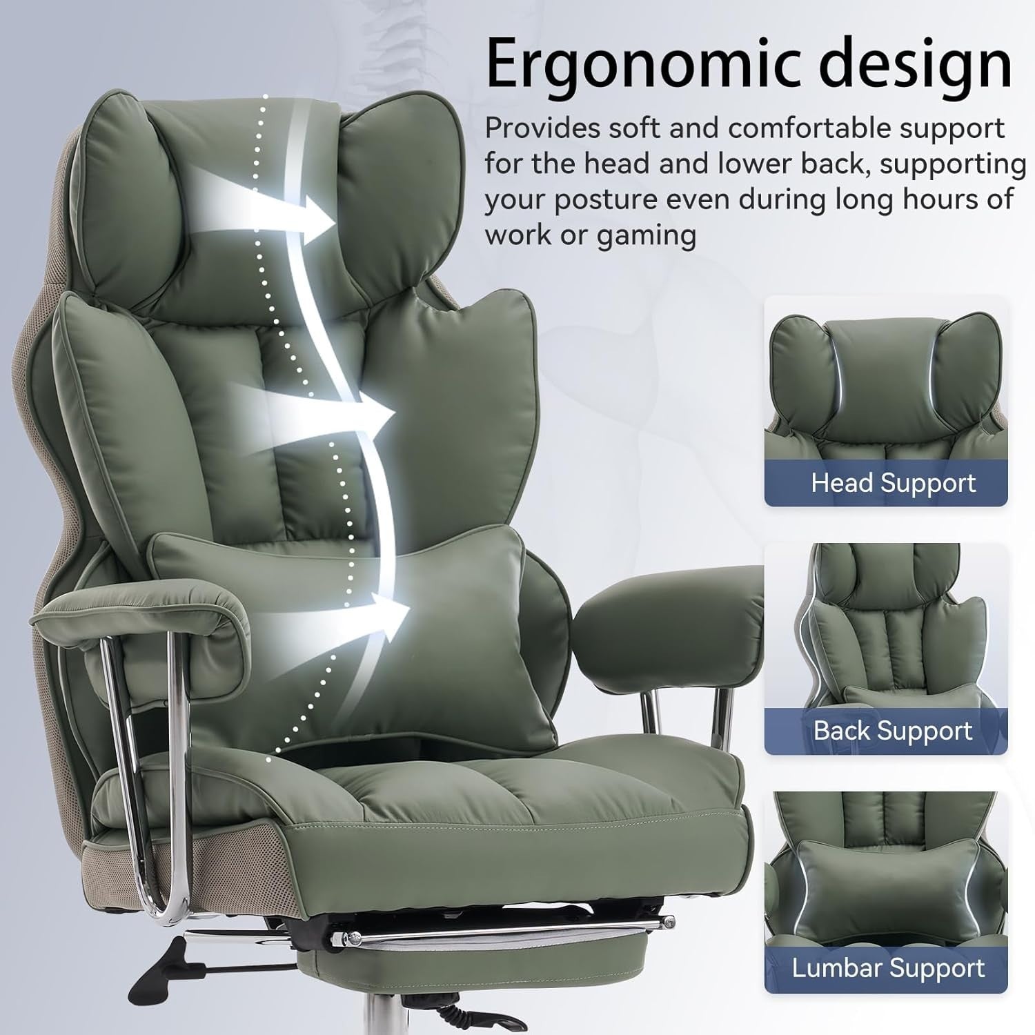 Executive Office Chair Footrest Swivel Adjustable Recliner PU Leather Heavy Duty