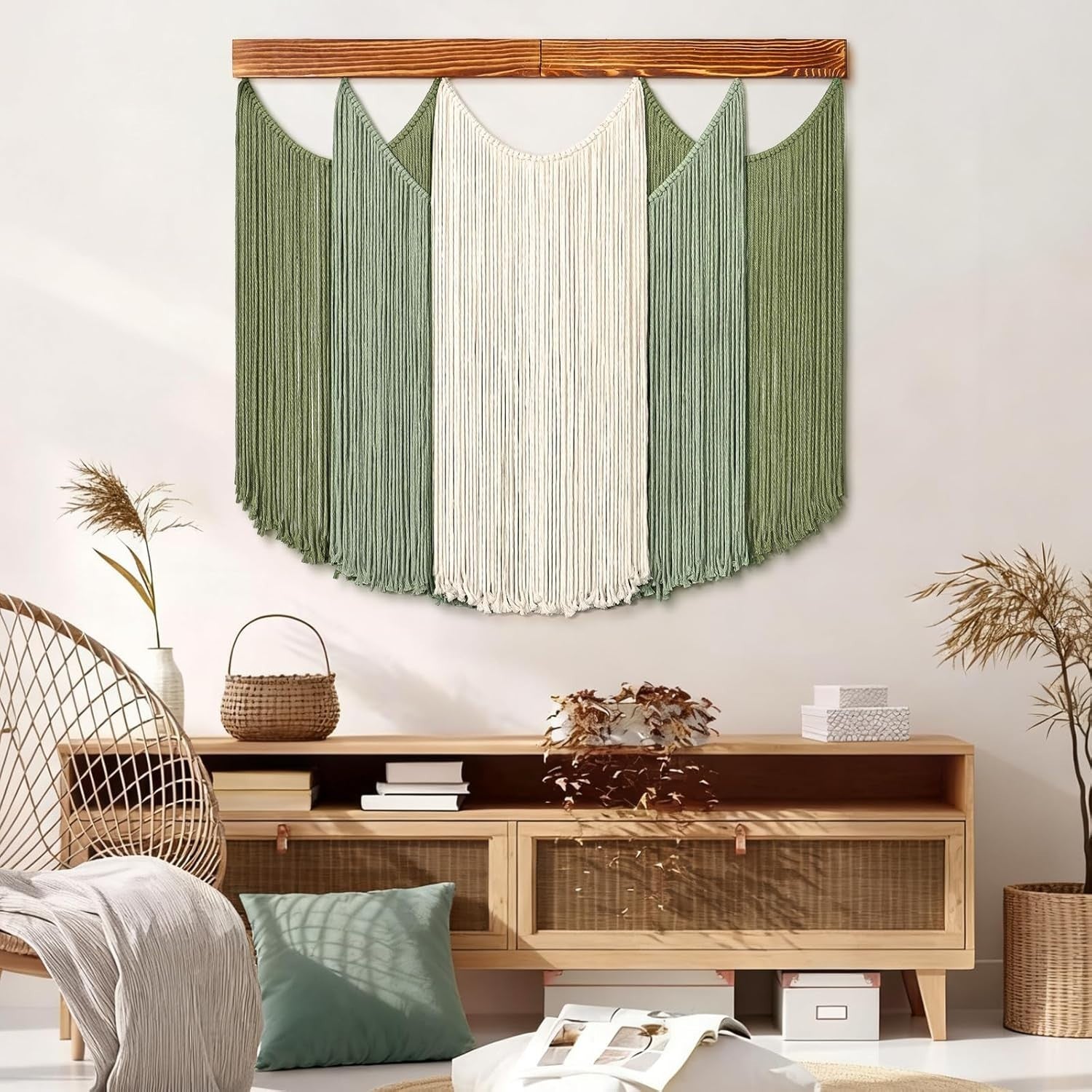 Boho Macrame Wall Hanging Woven Tapestry Ombre Green Decor