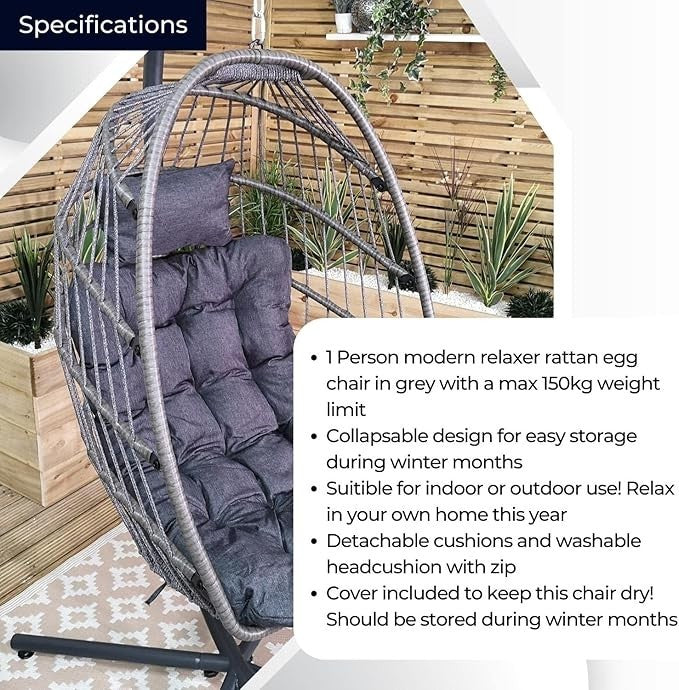 Luxury Rattan Hanging Egg Chair w/ Stand & Waterproof Cover – Swing Seat