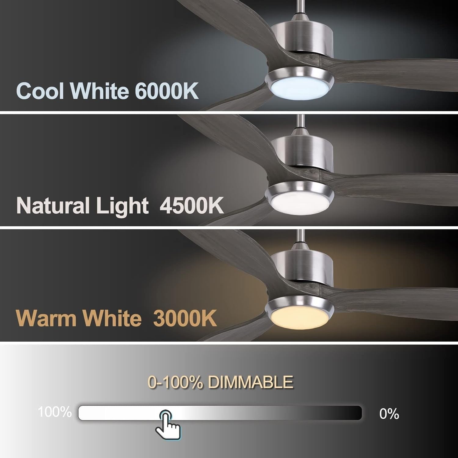 Ovlaim 132cm Solid Wood Ceiling Fan with Light, Quiet DC Motor, Remote
