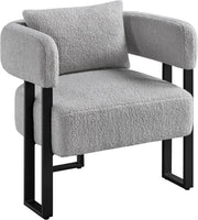 Boucle Tub Chair Accent Armchair with Pillow Metal Legs Grey