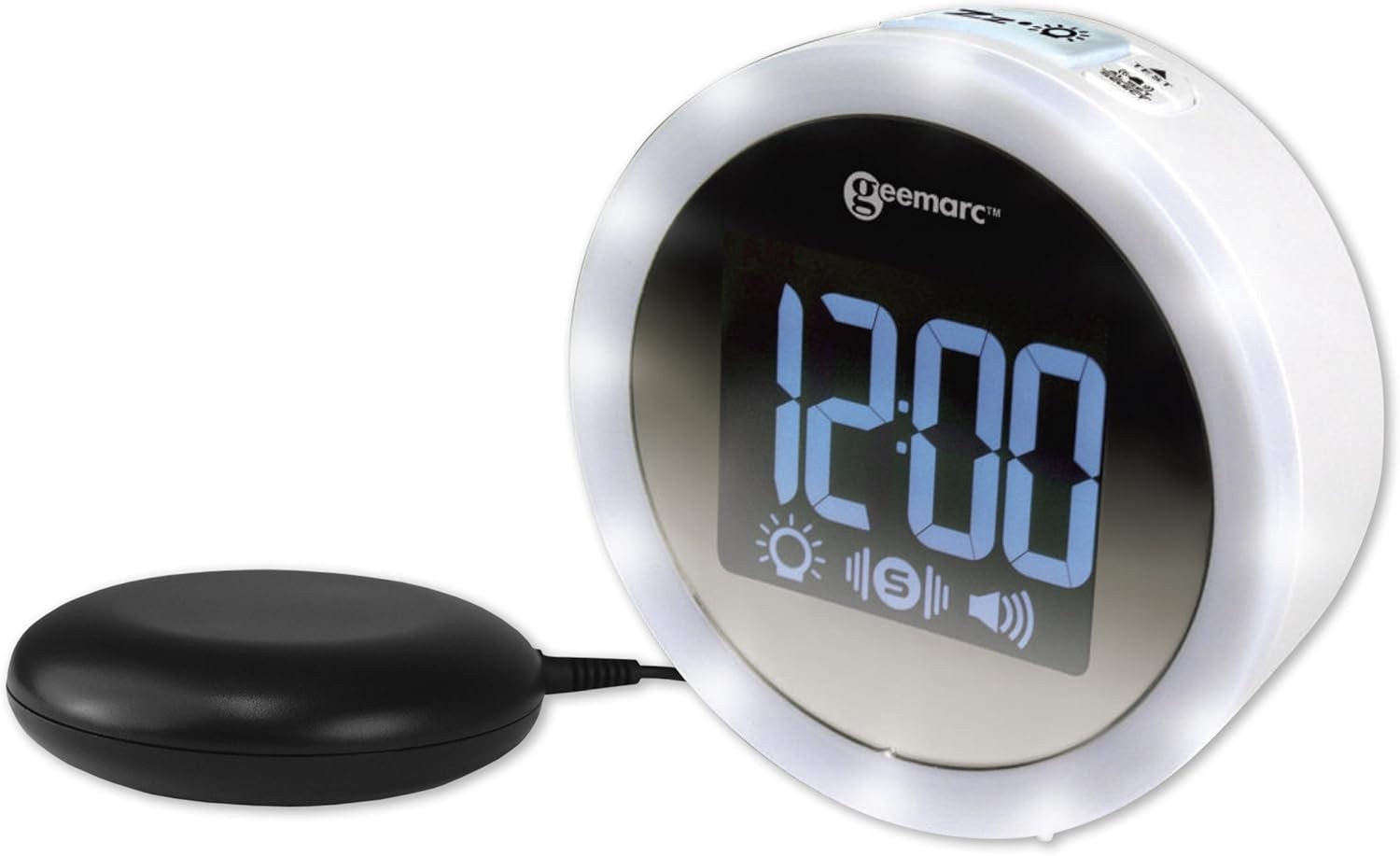 Loud Vibrating Alarm Clock with Bed Shaker LED Flash USB Charging White