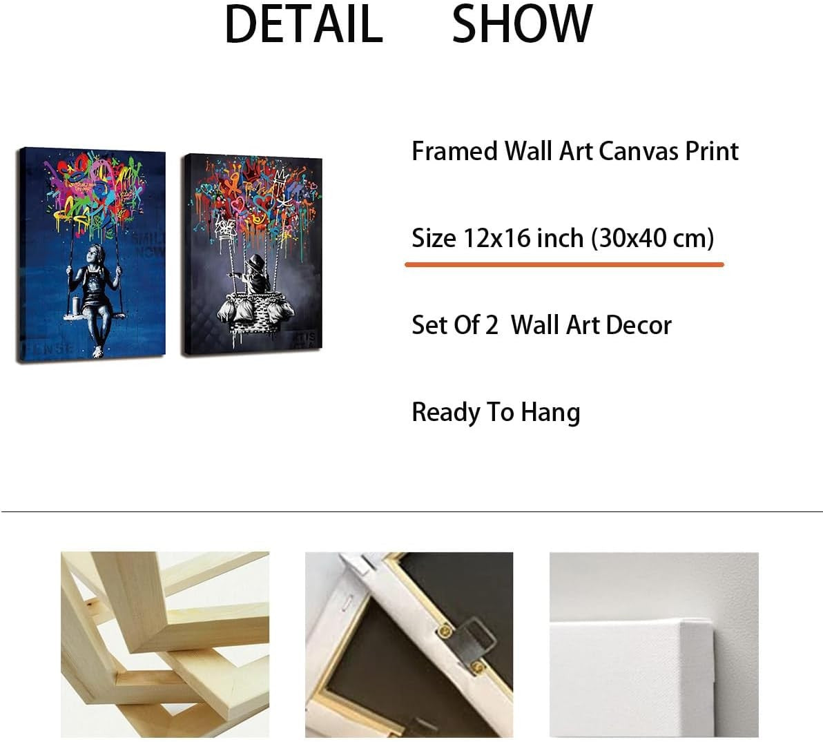 Framed Banksy Street Graffiti Wall Art – Colorful Modern Canvas Print Large