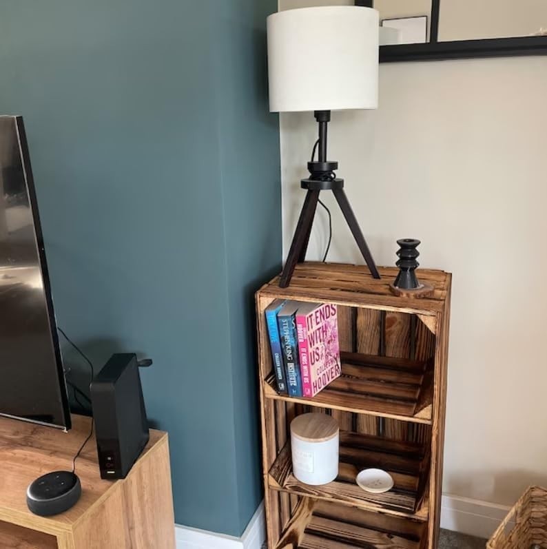 2 x Burnt Effect Wooden Crate with 2-Tier Shelf 40x30x75cm Rustic