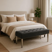 Luxury Grey Velvet 3-Seater Bench Modern Upholstered Dining & Entryway Seat