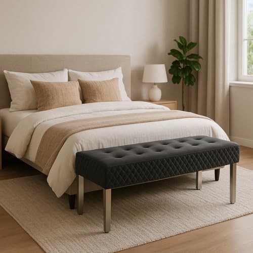 Luxury Grey Velvet 3-Seater Bench Modern Upholstered Dining & Entryway Seat