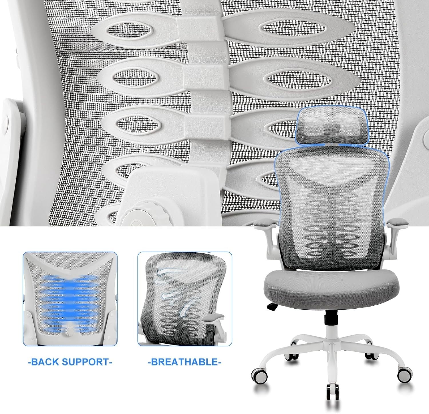 Ergonomic Mesh Office Chair Lumbar Support Reclining Desk Seat White