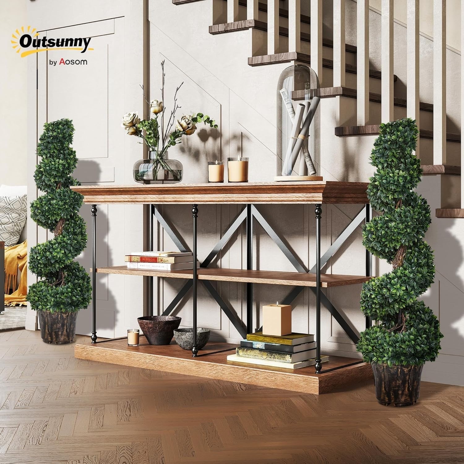 Set of 2 Artificial Boxwood Spiral Trees 120cm Faux Green Potted Topiary Decor