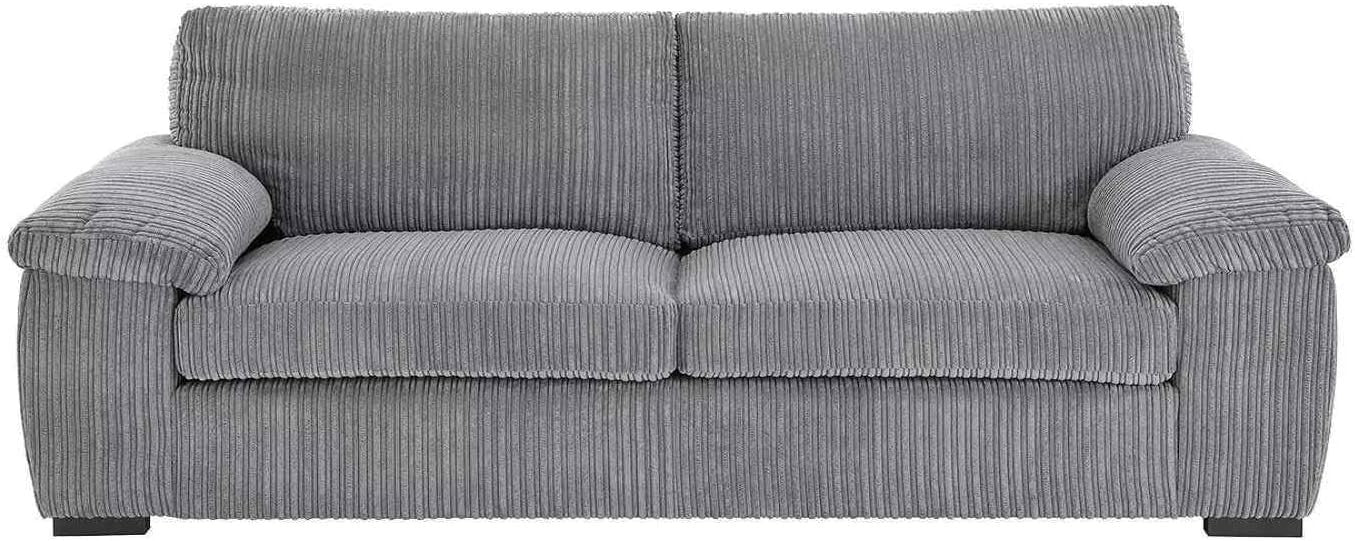 Grey Jumbo Cord 3 Seater Sofa Comfy Cushioned Fabric Lounge Couch UK