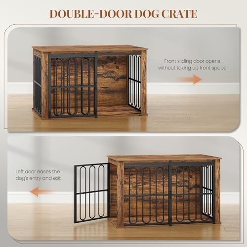 HEXCELEN Dog Crate Furniture Brown – Indoor Small/Medium Dog Cage & Side Table