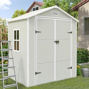 Plastic Garden Shed 6x4.5FT Outdoor Storage with Lock, Floor & Window Grey White