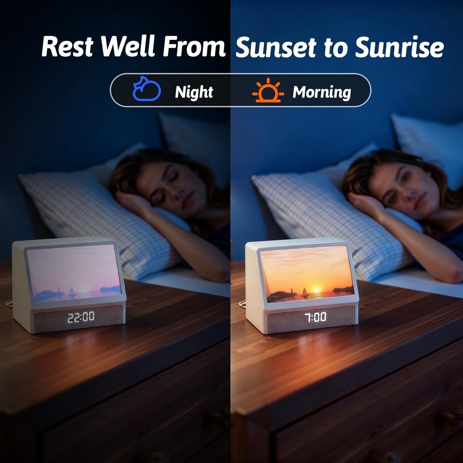 Sunrise Alarm Clock Wake Up Light Natural Sounds Bedside Night Lamp