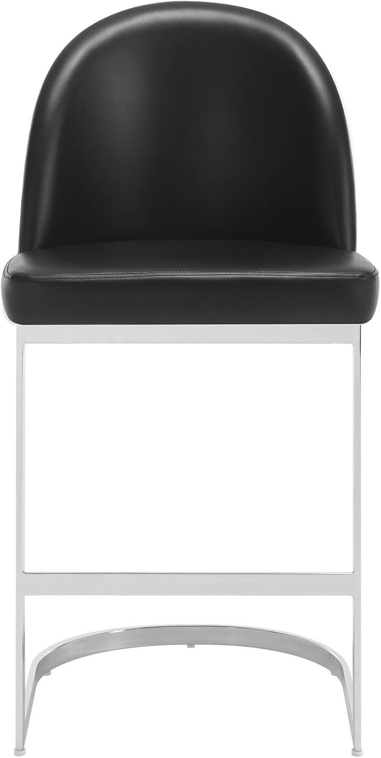 Set of 2 Black Counter Height Bar Stools PU Leather Swivel Chairs