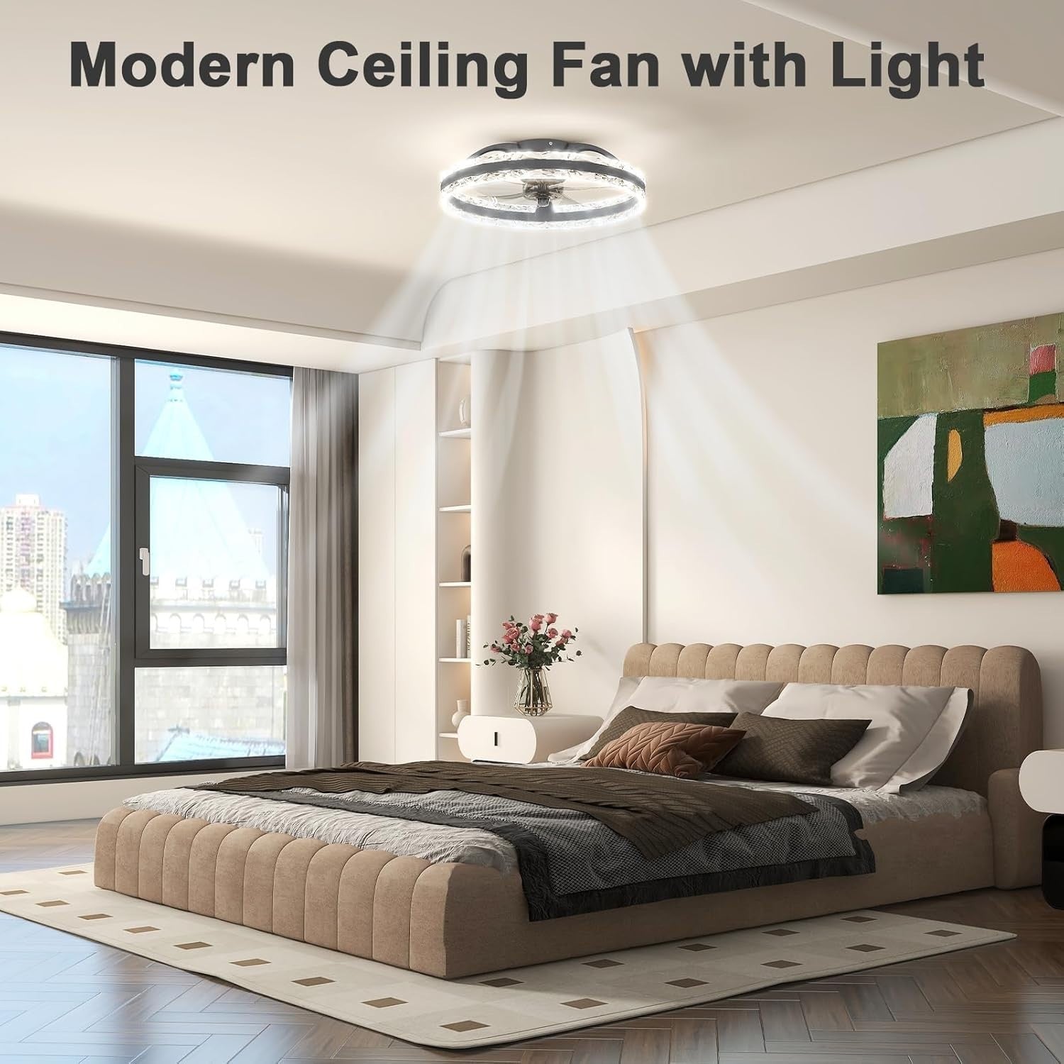 50CM LED Ceiling Fan Light, 6 Speeds, Dimmable, Quiet, Remote, 3000K-6500K