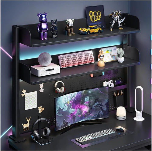 Clamp-On Desk Organizer Shelf 2-Tier Pegboard Hutch Rack 60cm Black
