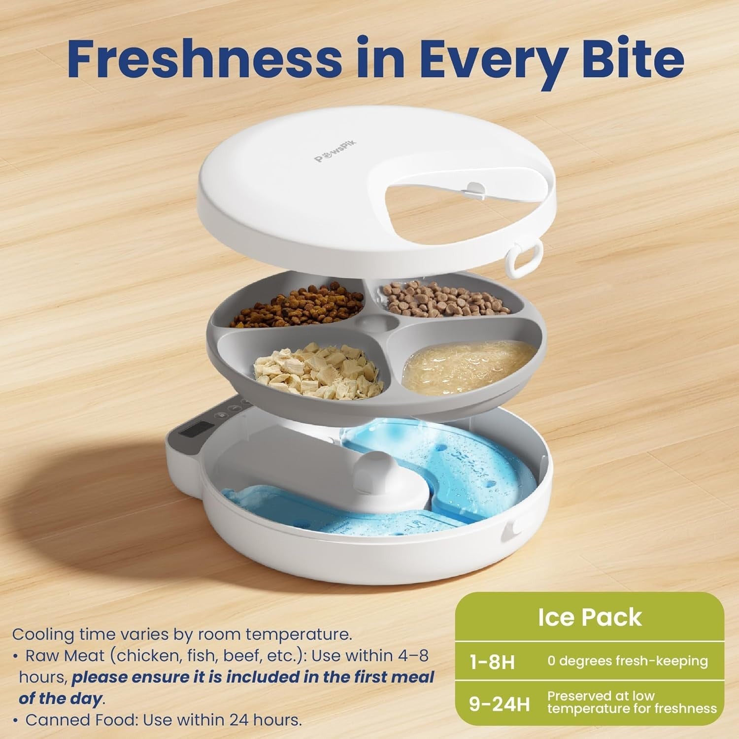 Automatic Pet Feeder 4 Meal Timer Wet Dry Food Dispenser Ice Packs LCD