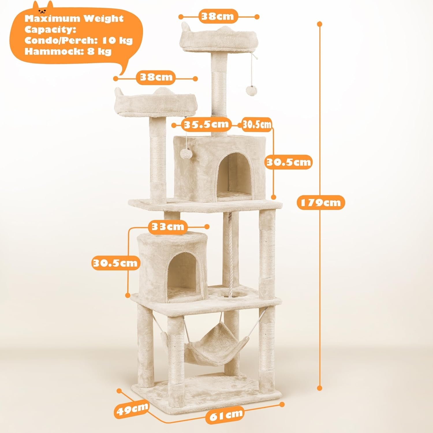 179cm Cat Tree Tower Multi Level Scratching Post Indoor Climber Condo