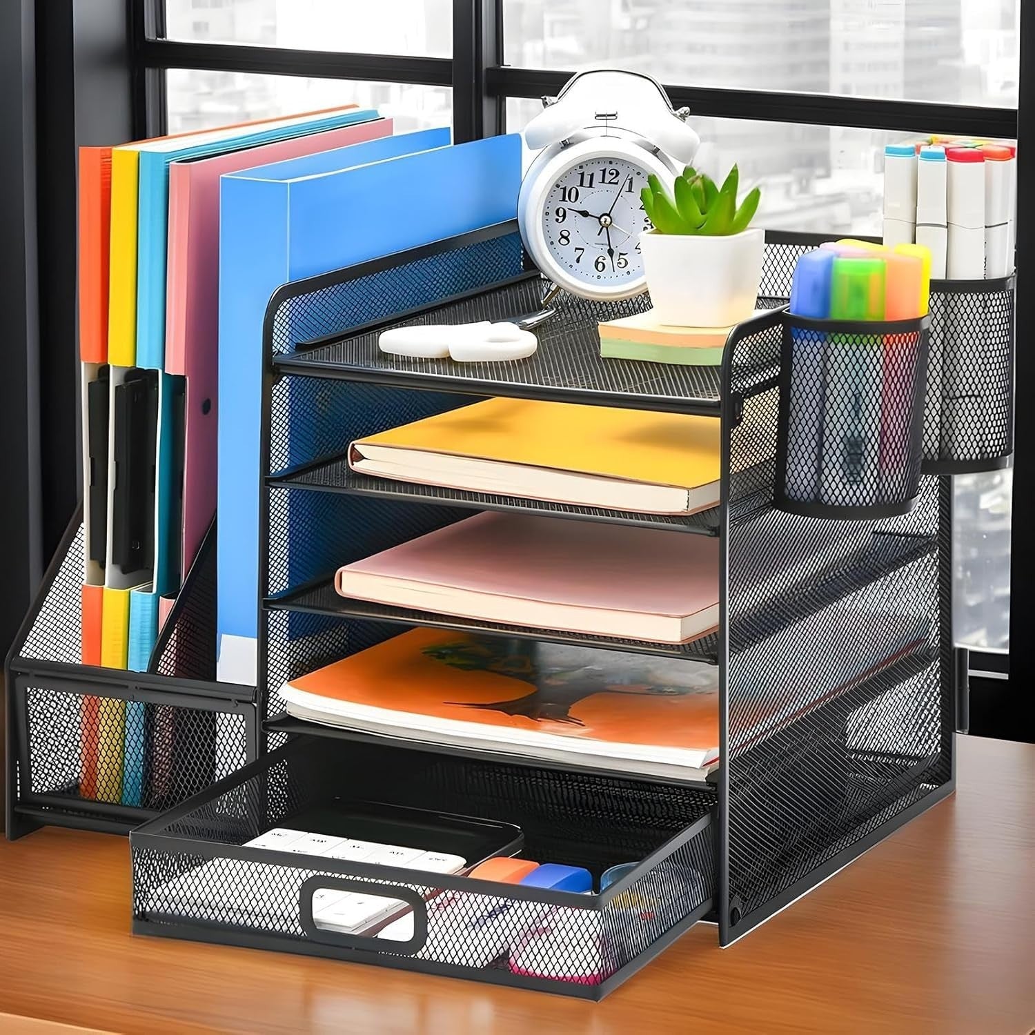 Desk Organiser with Drawers 5 Tier Metal Storage Rack Makeup Office
