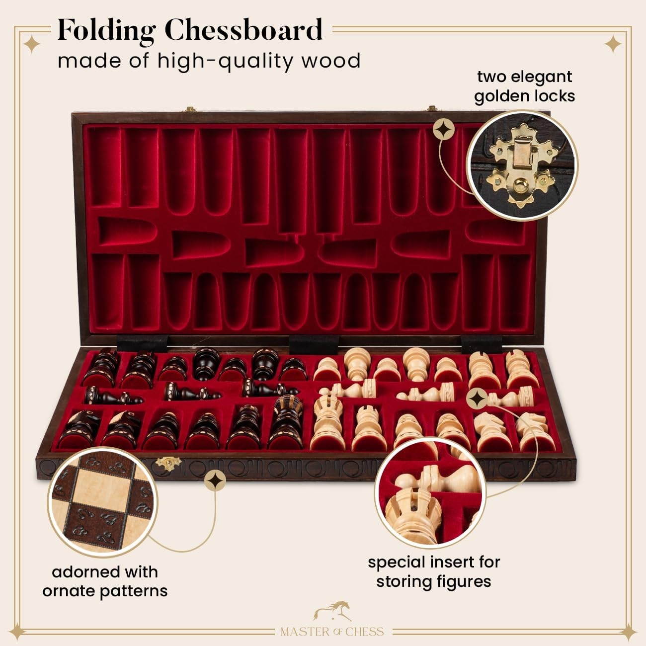 Luxury 60cm Wooden Chess Set | Hand-Carved Sycamore Pieces | Premium Large Board